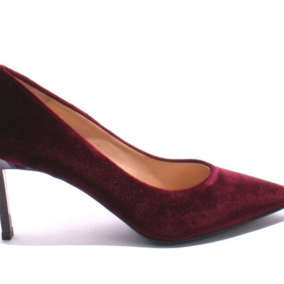 ITALIAN Burgundy Velour Leather Pointy Heel Pumps - Picture 3 of 8